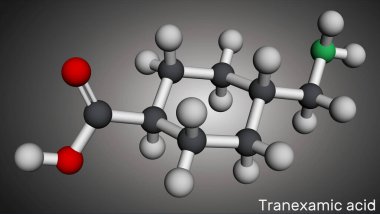 Tranexamic asit, TXA molekülü. Bu antifibrinolitik. Moleküler model. 3 boyutlu görüntüleme. Görüntü