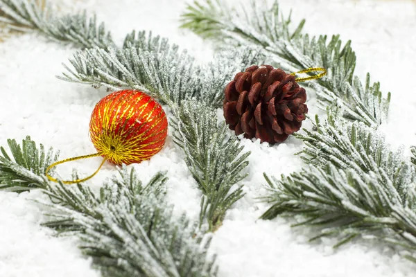 Presentes Natal Raminhos Árvores Natal Caixas Embalagem Vermelha Sno — Fotografia de Stock
