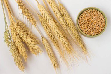 Yaylar ve buğday taneleri. Yakın çekim. Üstten görünüm