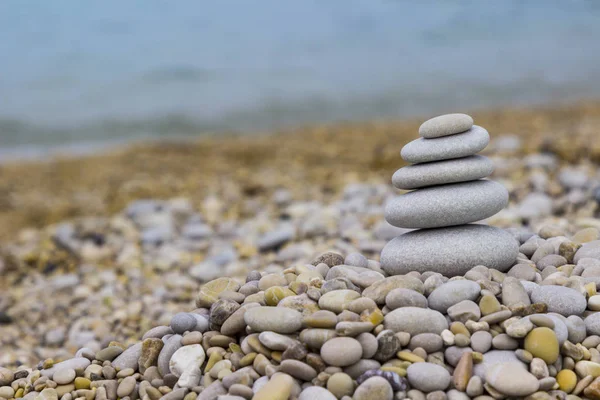 Grey Pebbles Stone Cairn Tower Poise Stones Zen Sculptur — Stock Photo, Image