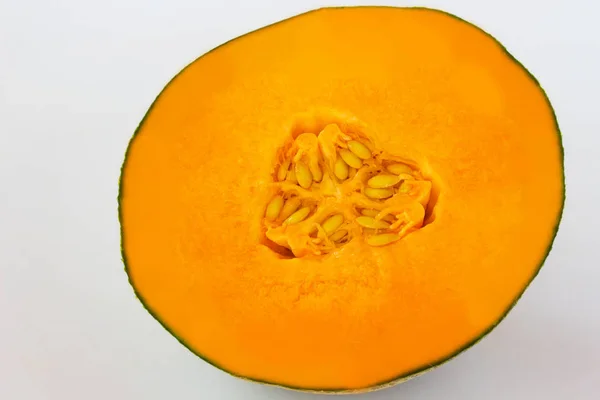 Orangenkürbisscheibe Mit Kernen Ansicht Von Oben Nahaufnahme — Stockfoto