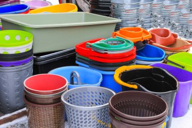 Renkli plastik ev sofra. Yakın çekim