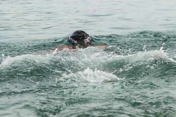 Deniz yüzeyinde iz yüzücü. Arka plan