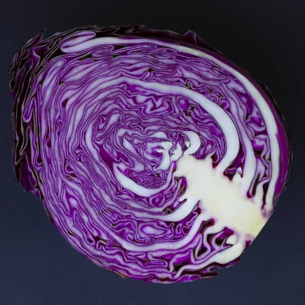 Half Purple Cabbage Black Background — Stock Photo, Image