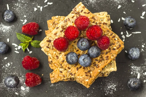 Cookies Whole Grains Raspberry Blueberry Berries Top — Stock Photo, Image