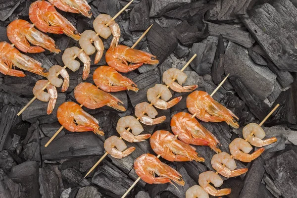 Γαρίδες Από Κάρβουνο Και Γαρίδες Τίγρεις Ψητό Φαγητό Υγιεινό Ορεκτικό — Φωτογραφία Αρχείου