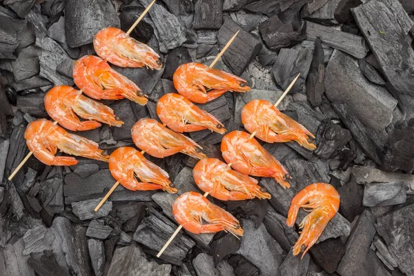 Comida Grelhada Espetos Carvão Camarões Comida Grelhada Nutrição Saudável Orgânica — Fotografia de Stock
