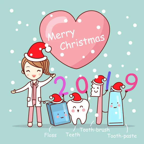 Vrolijk Kerstfeest Cute Cartoon Tandarts Met Tandenborstel — Stockvector