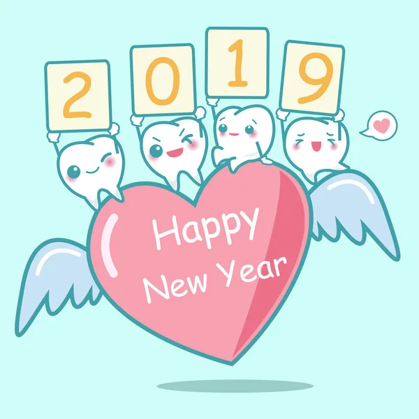 Happy New Year Cute Cartoon White Tooth — Stock Vector