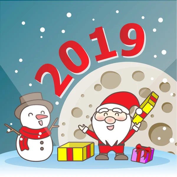 Happy Santa Claus Snowman 2019 - Stok Vektor