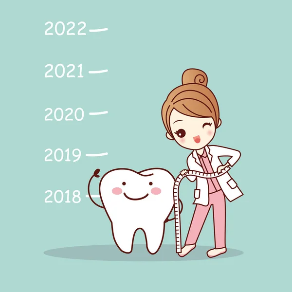 Happy New Year Concept Cute Cartoon Tooth Woman Dentist Grafik Vektor