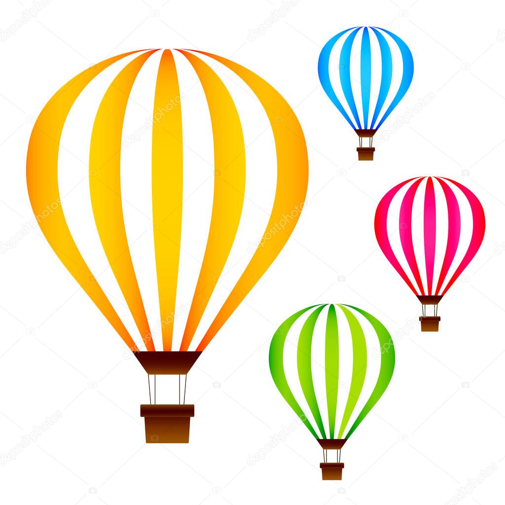 Colorful hot air balloons set isolated on white background vector. Vintage Transport. Cartoon Flat Isolated Illustration
