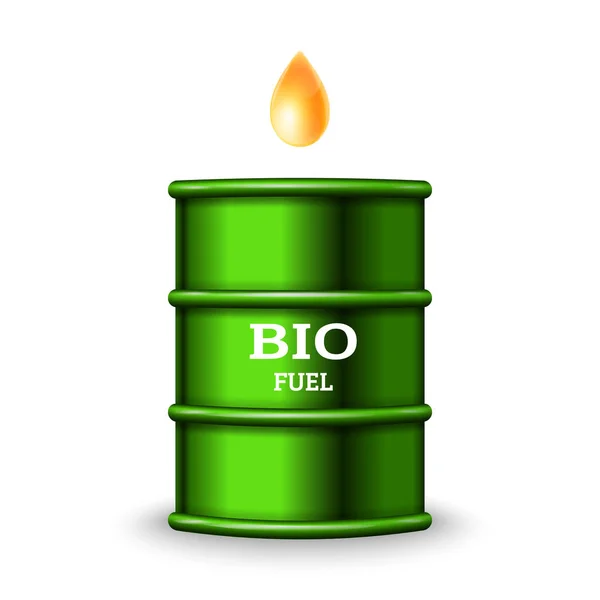 Grünes Metallfass Mit Biokraftstoff Und Tropfenöl Auf Weißem Hintergrundvektor — Stockvektor