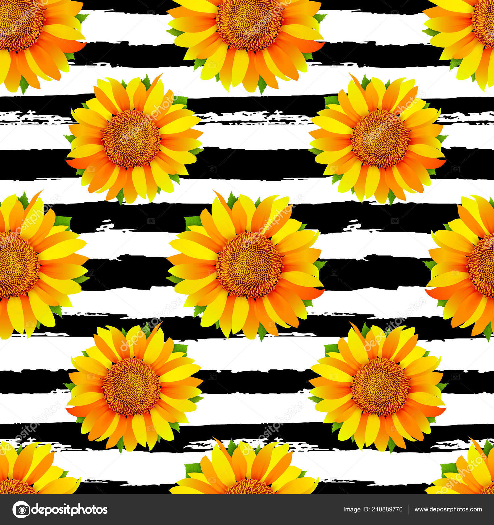 Seamless Pattern Sunflowers Black White Stripes Background Vector Stock  Vector Image by ©MarBom #218889770
