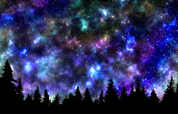 Night sky with stars and trees nature background
