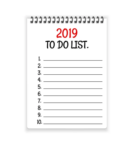 2019 Fare Lista Aperto Spirale Notebook Carta Vettoriale Sfondo — Vettoriale Stock