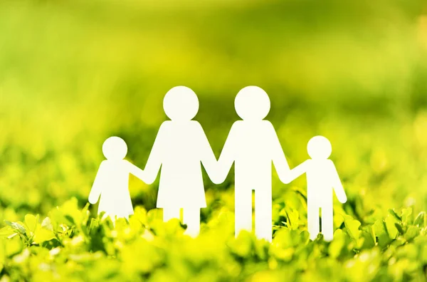Paper family on green grass background