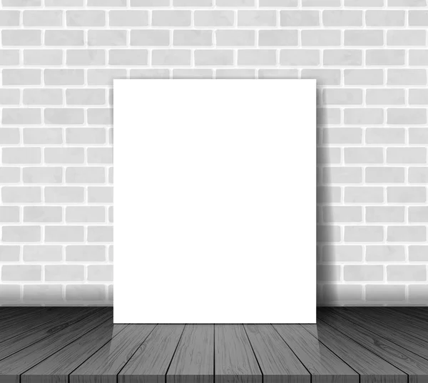 Ziegelwand Mit Weißem Papierblatt Auf Holzbodenvektor — Stockvektor