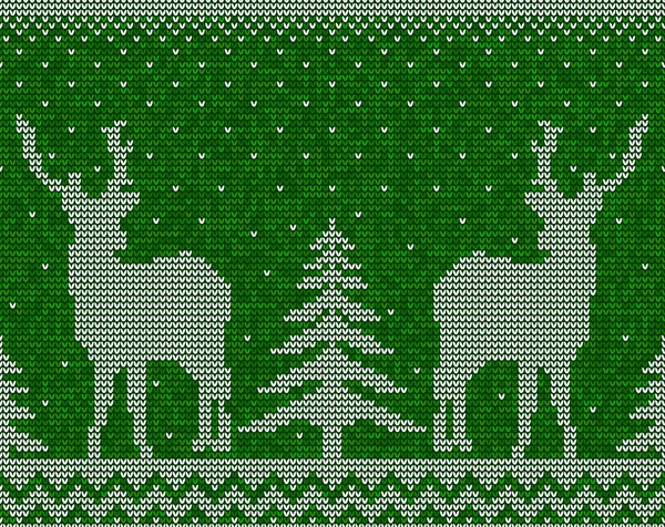 Natal Sem Costura Fundo Padrão Com Cervos Flocos Neve Pinheiros —  Vetores de Stock