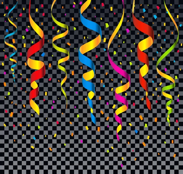 Caída Coloridas Serpentinas Brillantes Confeti Aislados Sobre Fondo Transparente Cumpleaños — Vector de stock