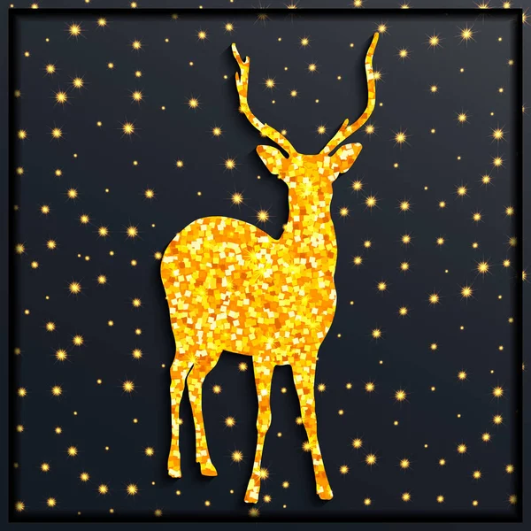 Fundo Natal Com Veados Ouro Brilhante Ilustração Vetorial — Vetor de Stock