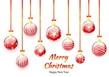 Kırmızı Noel ile neşeli Noel ve mutlu yeni yıl arka plan vektör topları