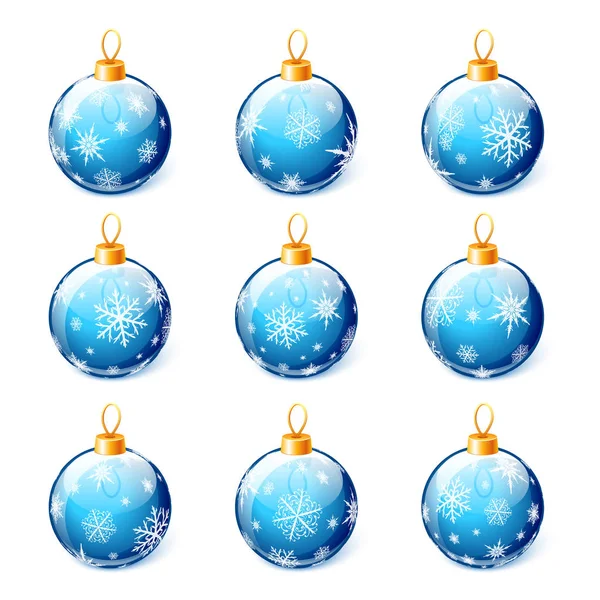 Satz Blauer Weihnachtskugeln Isoliert Auf Weißem Hintergrund Vektor — Stockvektor