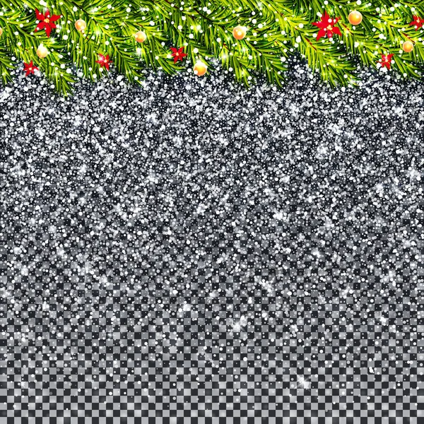 圣诞树分支和雪在透明背景向量 — 图库矢量图片