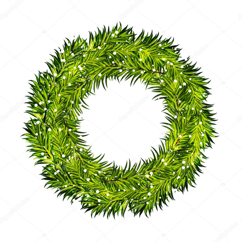 Wreath of pine tree branches on white background vector
