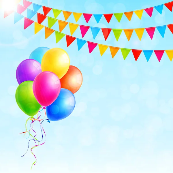 Renkli Balonlar Bayrakları Ile Tebrik Kartı Vektör Çizim — Stok Vektör