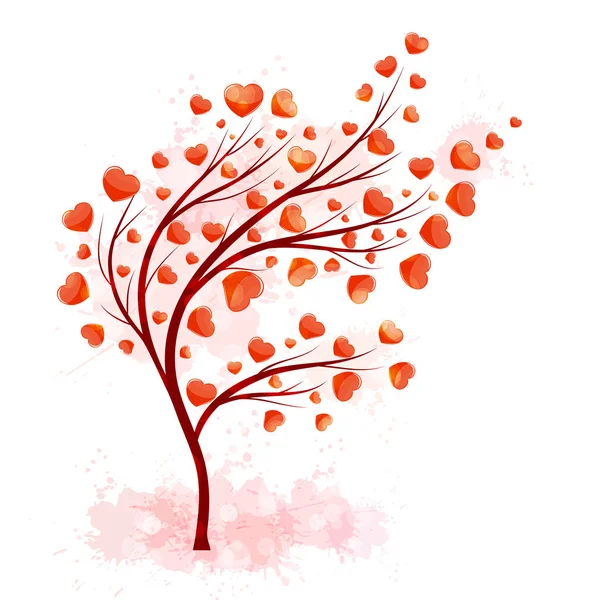 Czerwone Serca Drzewo Ozdoba Projekt Ilustracja Wektorowa Happy Valentines Day — Wektor stockowy
