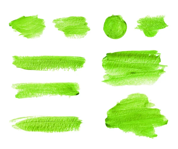 Zelená Akvarel Tahy Skvrny Izolovaných Bílém Pozadí — Stock fotografie