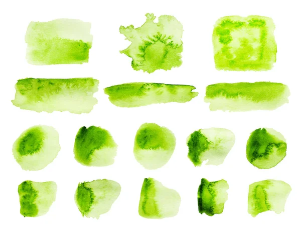 Zelená Akvarel Tahy Skvrny Izolovaných Bílém Pozadí — Stock fotografie