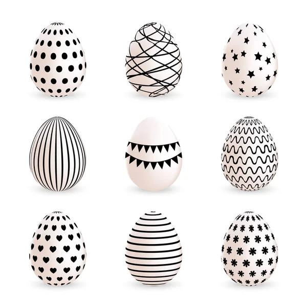 Huevos Pascua Pintados Modernos Sobre Fondo Blanco Ilustración Vectorial — Vector de stock