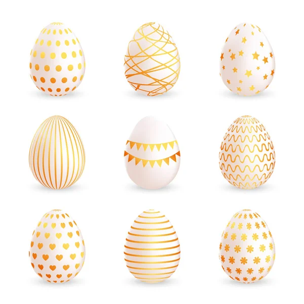 Conjunto Huevos Pascua Aislados Sobre Fondo Blanco Ilustración Vectorial — Vector de stock