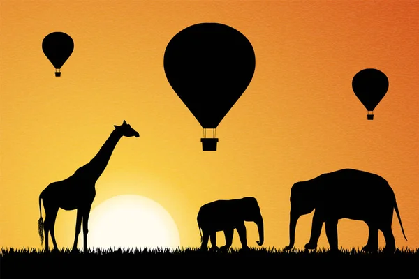 Θερμού αέρα με αερόστατο στην Αφρική. Εικονογράφηση διάνυσμα — Διανυσματικό Αρχείο