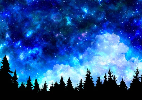 Νυχτερινό ουρανό με αστέρια και δέντρα φύση φόντο — Φωτογραφία Αρχείου
