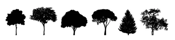 Beyaz Arka Planda Izole Edilmiş Ağaç Siluetleri Vektör Illüstrasyonu — Stok Vektör