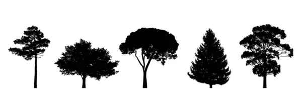 Set Trees Silhouettes Isolated White Background Vector Illustration — Stock Vector