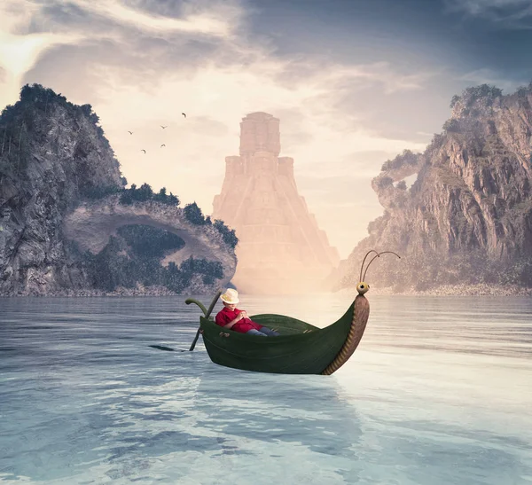 Young Traveler Taking Nap Boat Surfing Islands — Stock Photo, Image