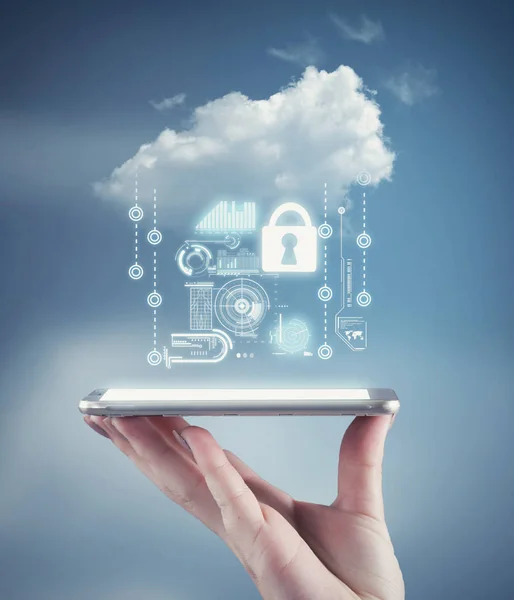 Hand Holding Phone Cloud Personal Data Information Concept Personal Data — Stock Photo, Image