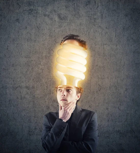 Thoughtful Businessman His Head Divided Have Lightbulb — Stock Photo, Image