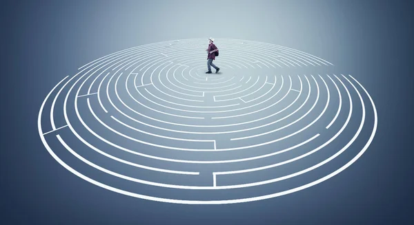 Man Running Labyrinth Concept Shortcut Working Smart — Stock Photo, Image