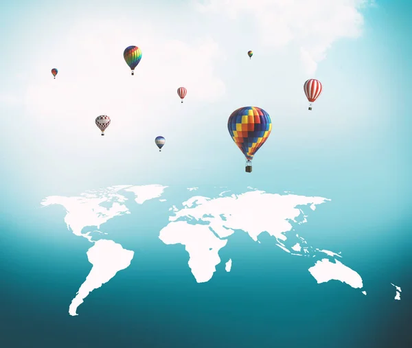 Hot Air Balloons Flying World Map — Stock Photo, Image