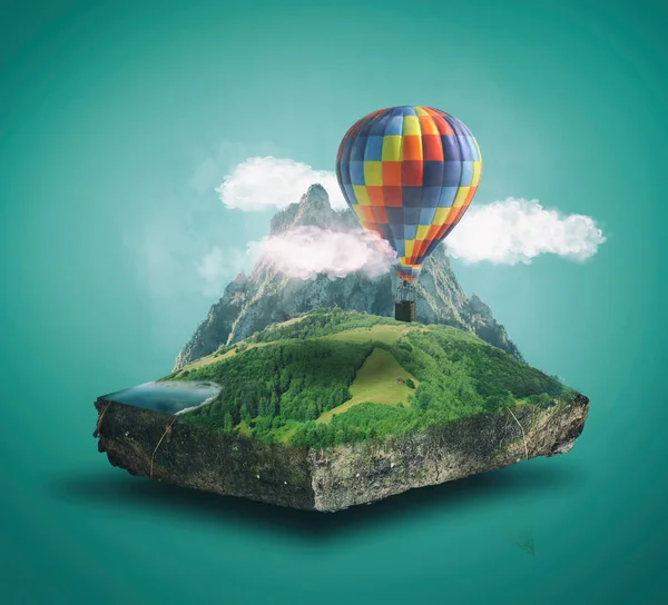 Hőlégballon repülő hegység felett — Stock Fotó