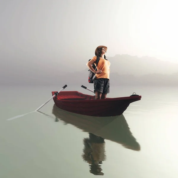 Misty Lake Boat — Stockfoto