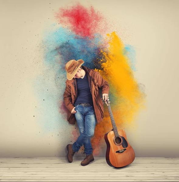 Cowboy guitarist colorful — Stock Photo, Image