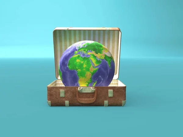 Earth Globe Travel Luggage Travel World Concept Render Illustration — Stock Photo, Image