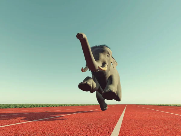 大象在跑道上慢跑 这是一个3D渲染说明 — 图库照片