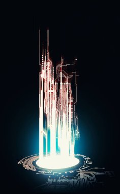 Veri bilgileriyle birlikte devre kartı. Gelecekçi yapay zeka, büyüme kavramı.